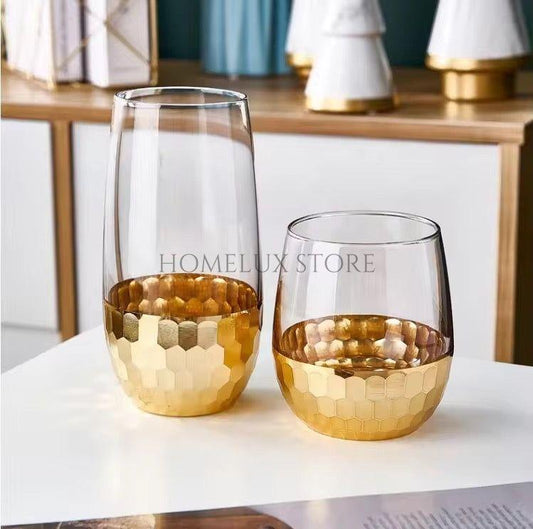 Luxury Gold Hammered Base Long Glass Set