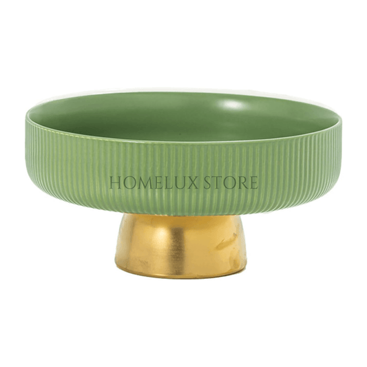 Ceramic Golden Footed Fruit Bowl - 8 Inch