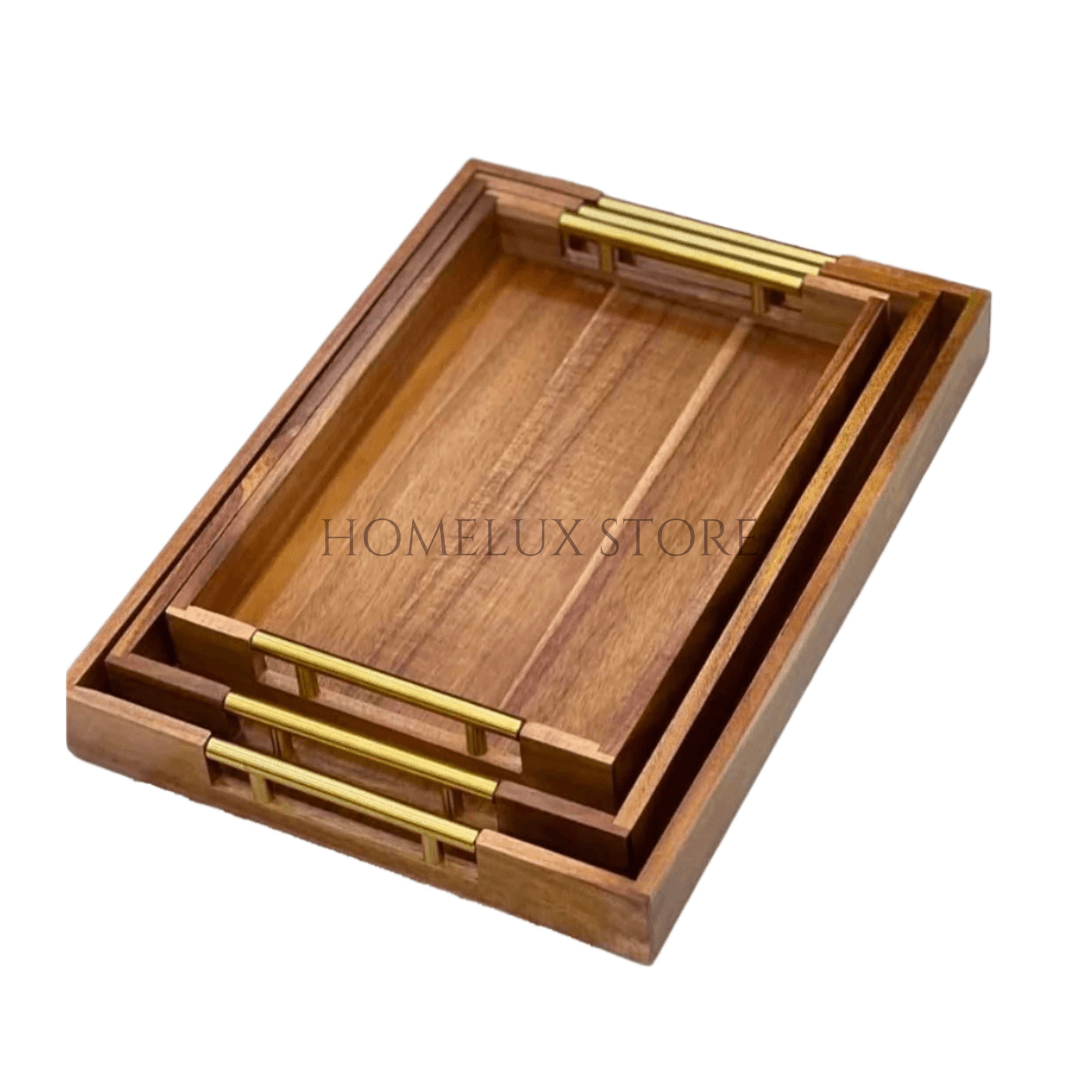 Modern Bamboo Tray With Golden Handles