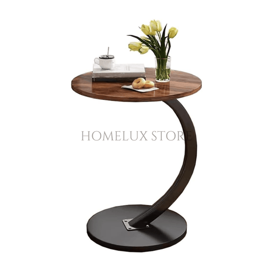 C-Shaped Circular Wooden Side Table