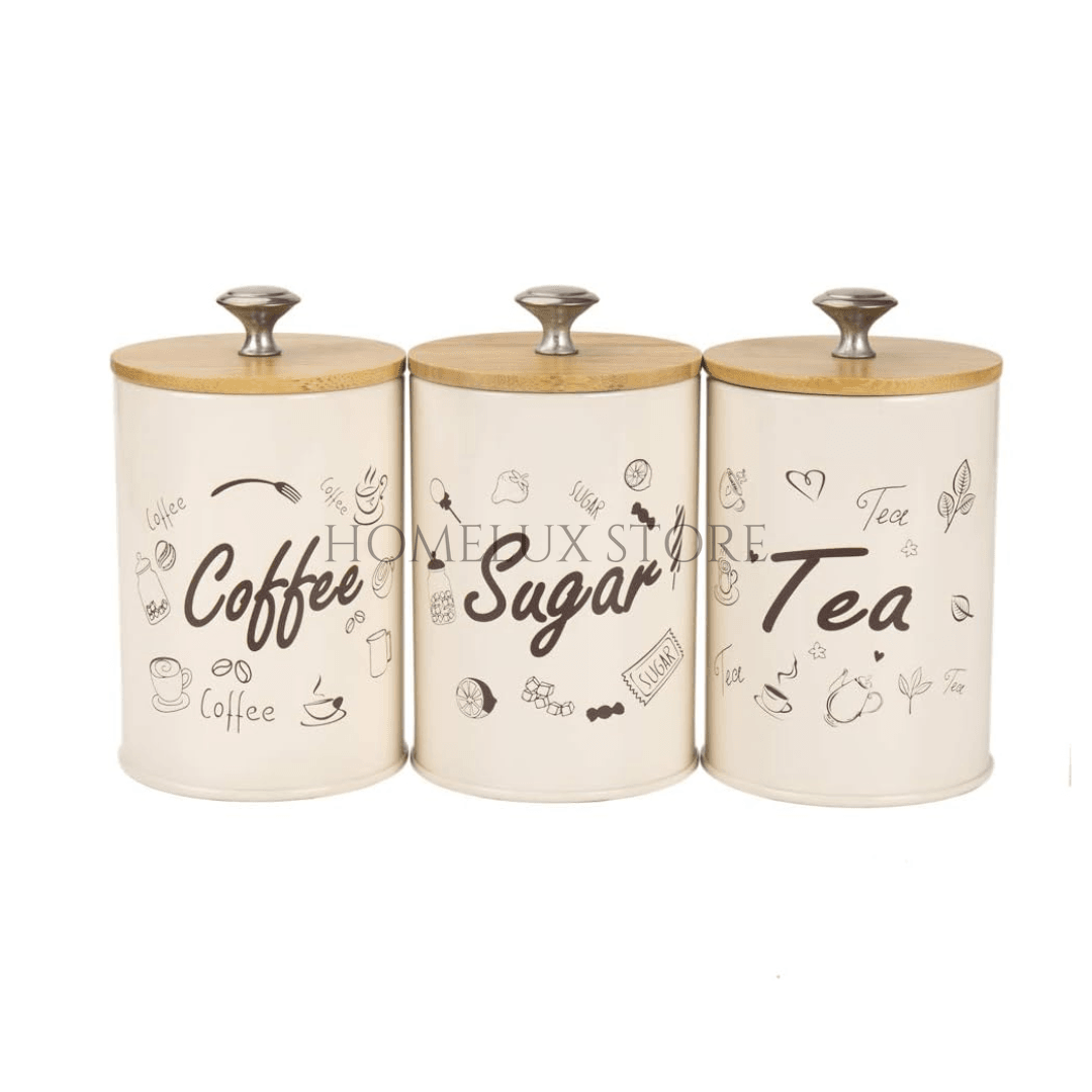 Metallic Airtight Jar Set With Wooden Lid