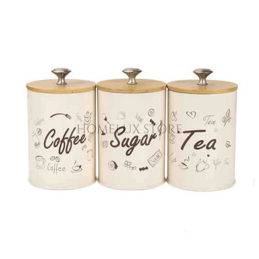 Metallic Airtight Jar Set With Wooden Lid