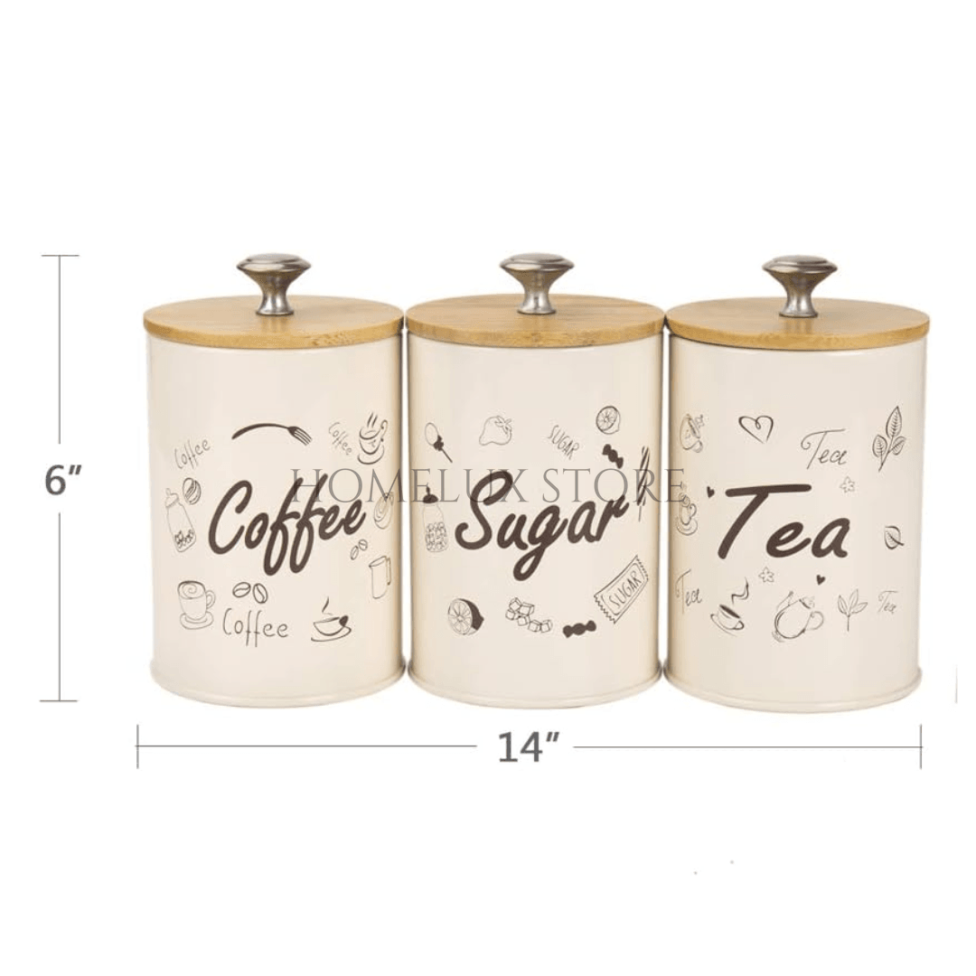 Metallic Airtight Jar Set With Wooden Lid