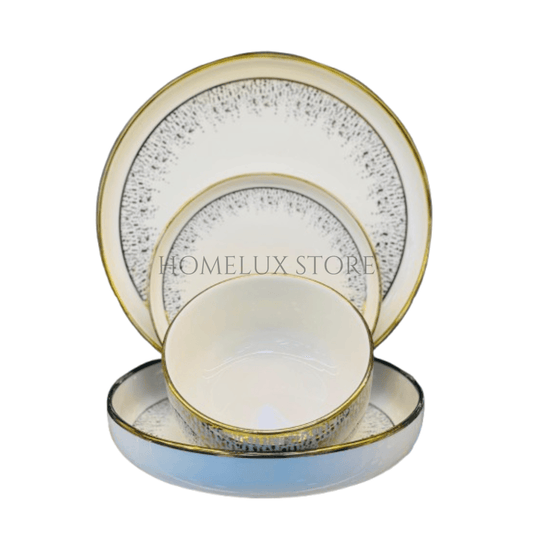 24 Pieces Porcelain Dinner Set - White & Golden 2.0