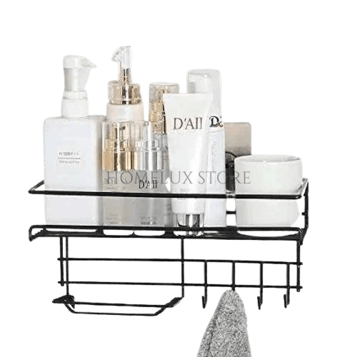 Bathroom Storage Shelf With Hooks & Soap Dish