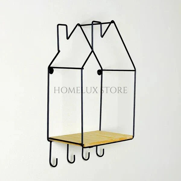 Hut Style Wall Shelf - With Hooks