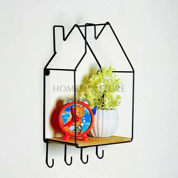 Hut Style Wall Shelf - With Hooks
